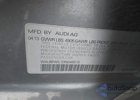 2013 Audi A4 Premium from USA, damaged, VIN WAUBFAFL1DN048515